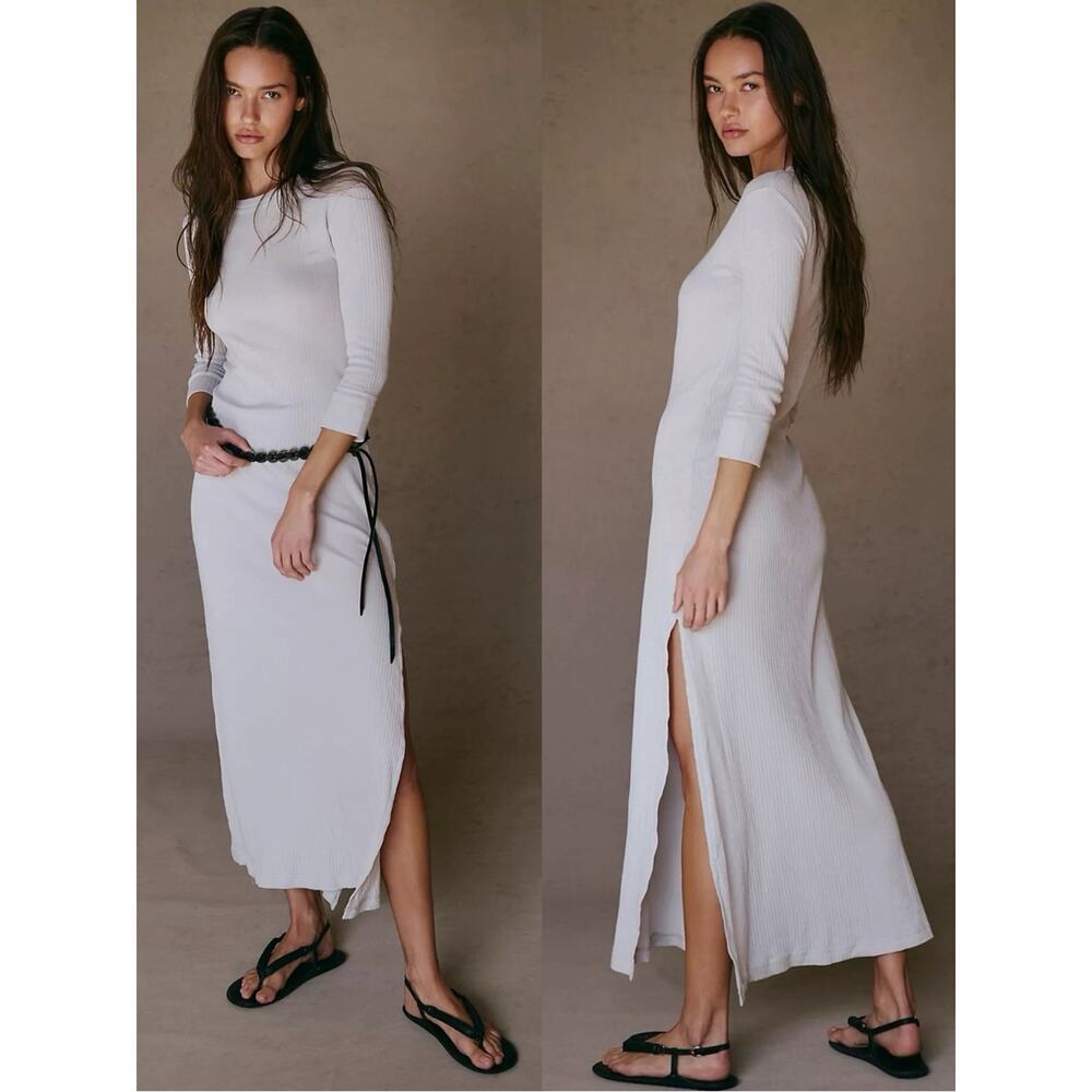 Free People Vance Maxi Dress Oyster Neutral Natural Size Small Minimalist NWT